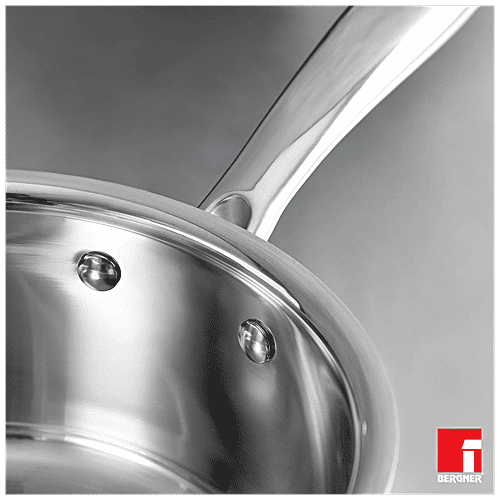 Bergner Argent Tri-Ply Stainless Steel Saucepan - Induction Base, With Steel Lid & Handle 26 cm 2.5 mm, 3.1 l  