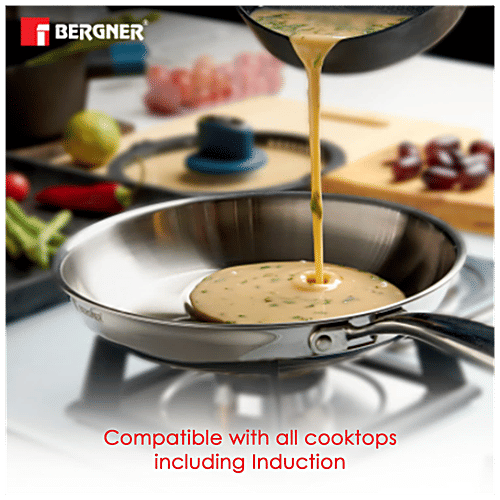 Bergner Stainless Steel Fry Pan - 3 Layer, Induction Base, 24 cm, 2.5 mm, with Handle, Argent, 1 pc