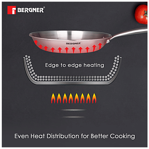 Bergner Stainless Steel Fry Pan - 3 Layer, Induction Base, 24 cm, 2.5 mm, with Handle, Argent, 1 pc