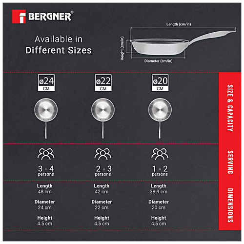 Bergner Stainless Steel Fry Pan - 3 Layer, Induction Base, 24 cm, 2.5 mm, with Handle, Argent, 1 pc
