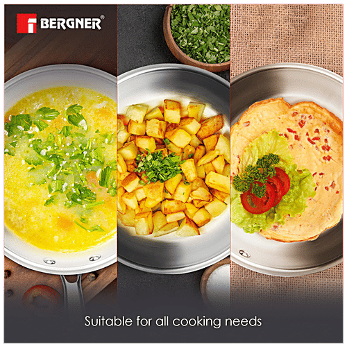 Bergner Stainless Steel Fry Pan - 3 Layer, Induction Base, 24 cm, 2.5 mm, with Handle, Argent, 1 pc