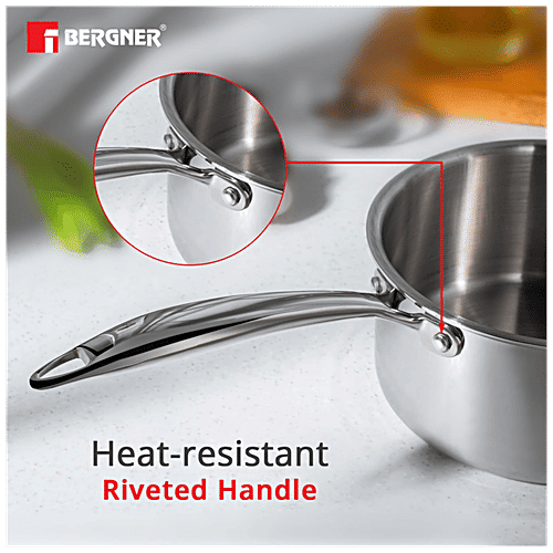 Bergner Tri-Ply Stainless Steel Saucepan - Induction Base, 14 cm, With Lid, Stainless Steel Handle, Argent, 1 L  