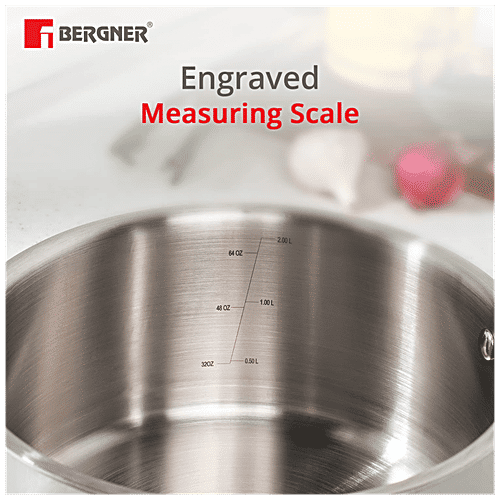 Bergner Tri-Ply Stainless Steel Saucepan - Induction Base, 14 cm, With Lid, Stainless Steel Handle, Argent, 1 L  