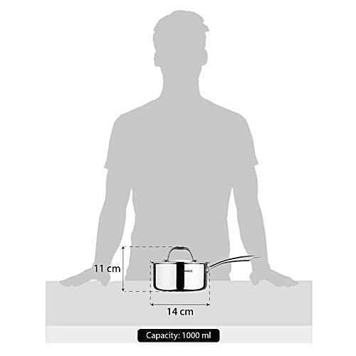 Bergner Tri-Ply Stainless Steel Saucepan - Induction Base, 14 cm, With Lid, Stainless Steel Handle, Argent, 1 L  