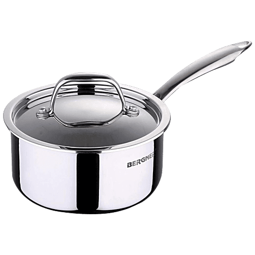 Bergner Tri-Ply Stainless Steel Saucepan - Induction Base, 14 cm, With Lid, Stainless Steel Handle, Argent, 1 L  