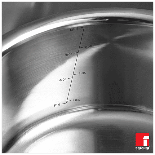 Bergner Argent Tri-Ply Stainless Steel Casserole - Induction Base, 20 cm, 2.5 mm, With Lid & Handle, 3.1 l  