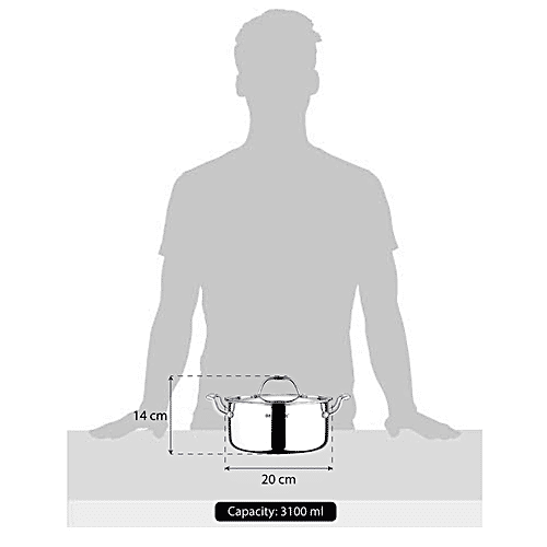Bergner Argent Tri-Ply Stainless Steel Casserole - Induction Base, 20 cm, 2.5 mm, With Lid & Handle, 3.1 l  