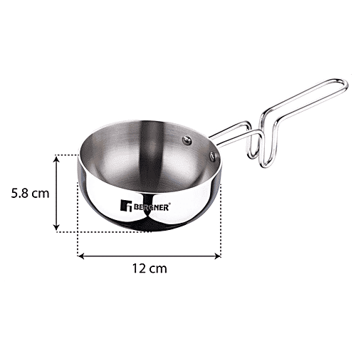 Bergner Stainless Steel Tadka Pan - 3 Layer, 12 cm, 2.5 mm, with Lid, Handle, Argent, 1 pc