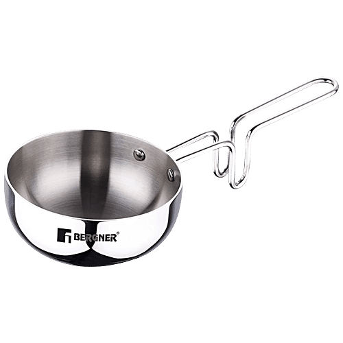 Bergner Stainless Steel Tadka Pan - 3 Layer, 12 cm, 2.5 mm, with Lid, Handle, Argent, 1 pc