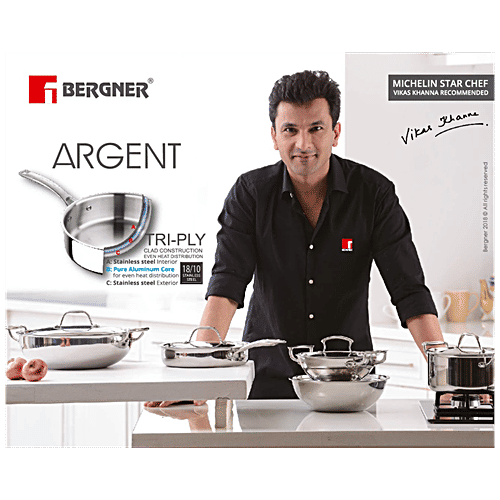 Bergner Argent Tri-Ply Stainless Steel Patila/Tope - Induction Base, With Lid, 20 cm, 3.1 L