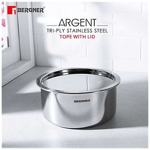 Bergner Argent Tri-Ply Stainless Steel Patila/Tope - Induction Base, With Lid, 20 cm, 3.1 L