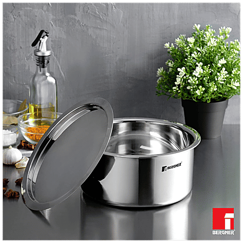 Bergner Argent Tri-Ply Stainless Steel Patila/Tope - Induction Base, With Lid, 20 cm, 3.1 L