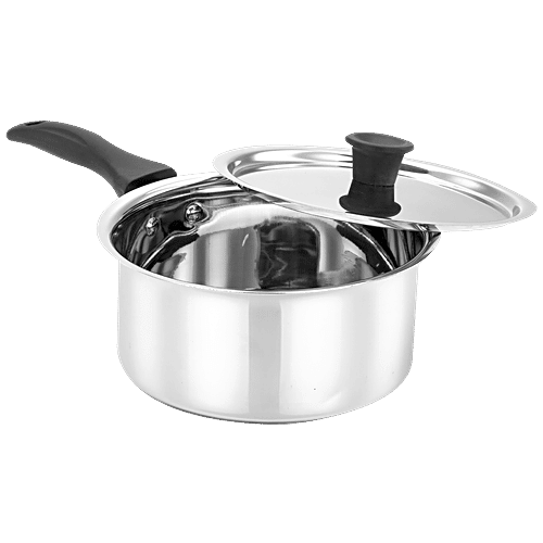 Bergner Essential Stainless Steel Saucepan - With Lid, 14 cm, Induction Base, Silver, 1 L  