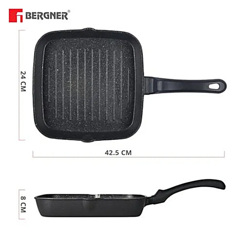 Bergner Aluminium Grill Pan - Non Stick Coated, 24 cm, Bakelite Handle, 1 pc
