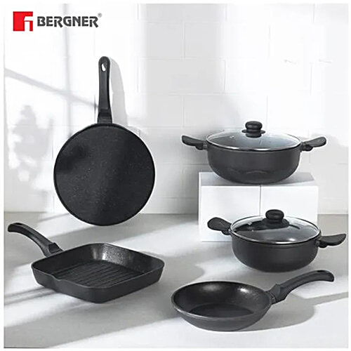 Bergner Aluminium Grill Pan - Non Stick Coated, 24 cm, Bakelite Handle, 1 pc