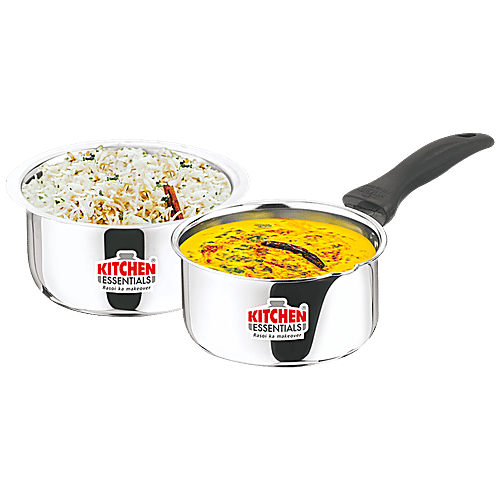 Kitchen Essentials Stainless Steel Cookware Set - Milk/Saucepan (15 cm), Patila/Tope (18 cm), 2 pcs (1 L + 1.25 L) 