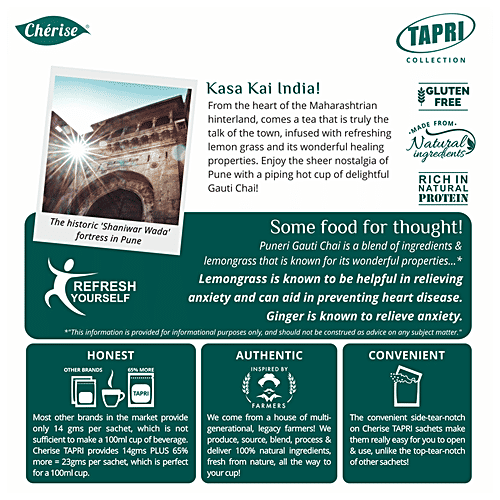 Cherise Tapri Instant Tea Premix - Puneri Gauti Chai, 161 g (7 Sachets x 23 g Each) 