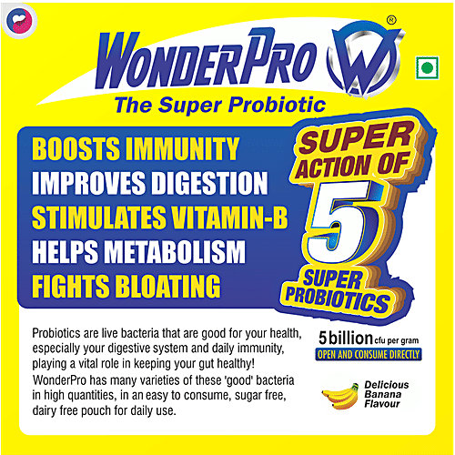 WonderPro Probiotic Supplement - Sugar Free, Delicious, Improves, Immunity, Banana Flavour, 1 g (30 Sachets x 1 g Each)