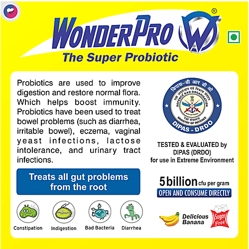 WonderPro Probiotic Supplement - Sugar Free, Delicious, Improves, Immunity, Banana Flavour, 1 g (30 Sachets x 1 g Each)