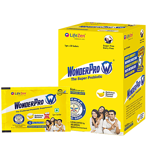 WonderPro Probiotic Supplement - Sugar Free, Delicious, Improves, Immunity, Banana Flavour, 1 g (30 Sachets x 1 g Each)