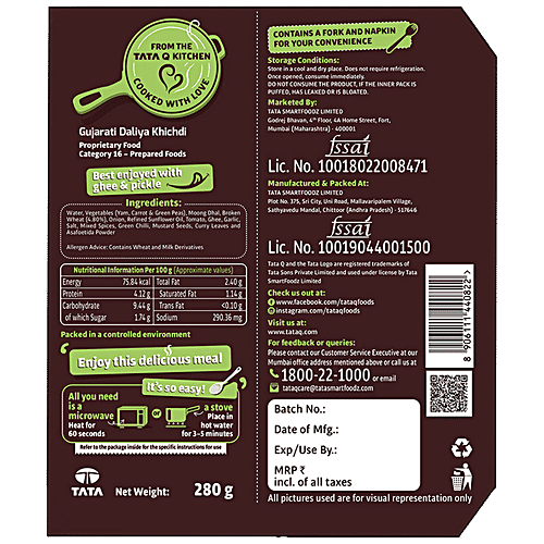 TATA Q Ready To Eat Gujarati Veg Daliya Khichdi - No Added Preservatives, 280 g Box