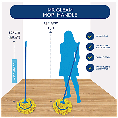 Mr Gleam Magic Mop - Microfibre, With Rod, 4 ft, Yellow, 1 pc  