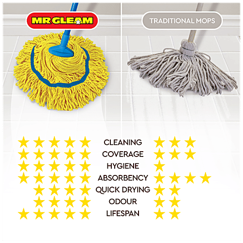 Mr Gleam Magic Mop - Microfibre, With Rod, 4 ft, Yellow, 1 pc  