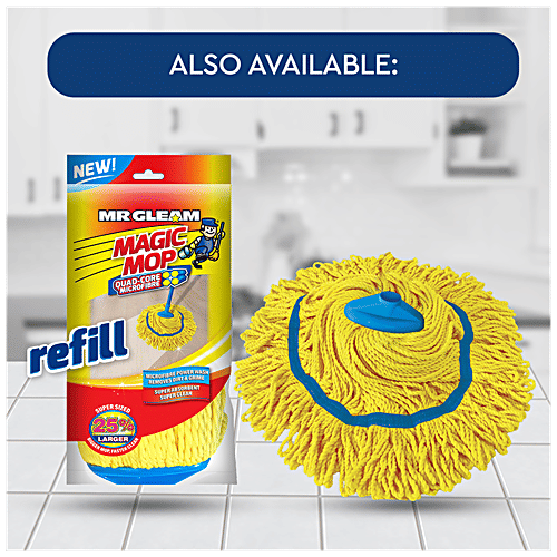Mr Gleam Magic Mop - Microfibre, With Rod, 4 ft, Yellow, 1 pc  