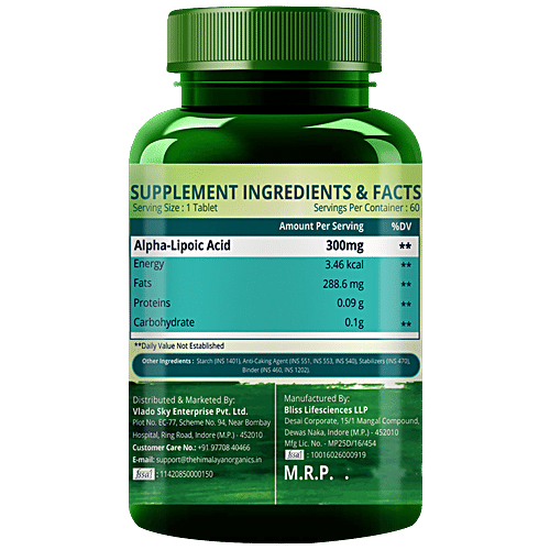 Himalayan Organics Alpha Lipoic Acid Tablets - Boosts Liver Functions, Rich In Antioxidant, 60 pcs  