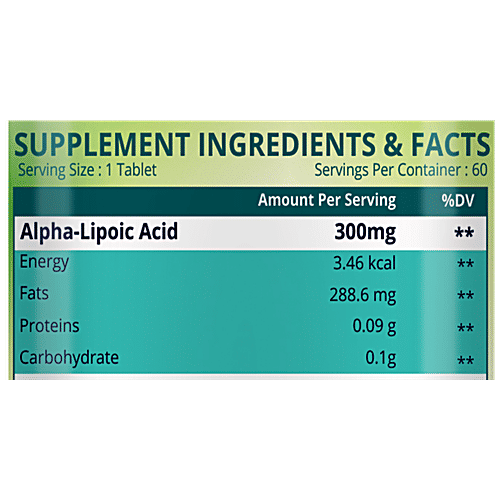 Himalayan Organics Alpha Lipoic Acid Tablets - Boosts Liver Functions, Rich In Antioxidant, 60 pcs  