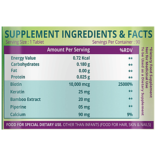 Himalayan Organics Biotin Supplement Tablets - With Keratin & Piperine, For Healthy Hair, Skin & Nails, 90 pcs  