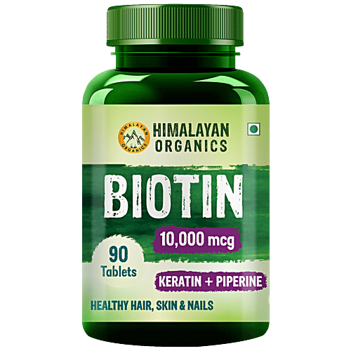 Himalayan Organics Biotin Supplement Tablets - With Keratin & Piperine, For Healthy Hair, Skin & Nails, 90 pcs  