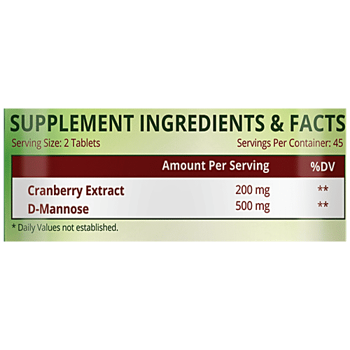 Himalayan Organics D-Mannose & Cranberry Dietary Supplement Tablets - For Healthy Urinary Tract, 90 pcs  