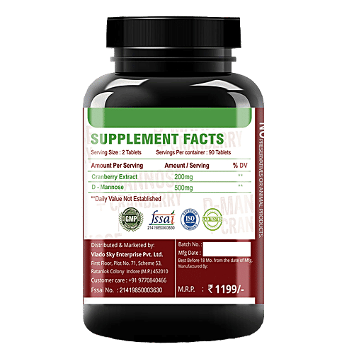 Simply Nutra D-Mannose & Cranberry Dietary Supplement Tablets - For Healthy Urinary Tract, 90 pcs  