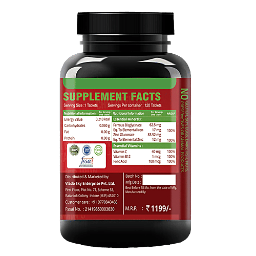 Simply Nutra Chelated Iron & Vitamin C Dietary Supplement - Helps In Rbc Formation, 120 pcs  