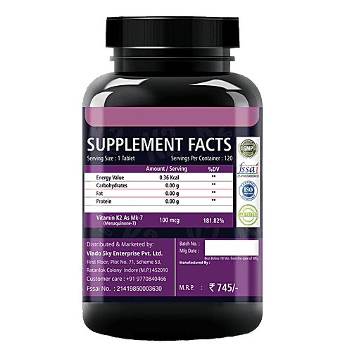 Simply Nutra Vitamin K2 100 Mcg Supplement Tablets - For Bone & Heart Health, 120 pcs  