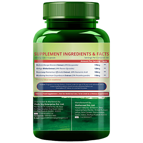 Vlado's Himalayan Organics Plant Based Brain Booster Brahmi + Ginkgo Capsules, 60 pcs  