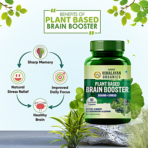 Vlado's Himalayan Organics Plant Based Brain Booster Brahmi + Ginkgo Capsules, 60 pcs  