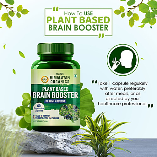 Vlado's Himalayan Organics Plant Based Brain Booster Brahmi + Ginkgo Capsules, 60 pcs  