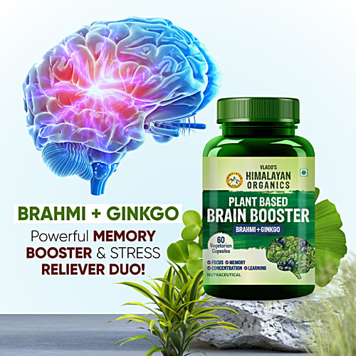 Vlado's Himalayan Organics Plant Based Brain Booster Brahmi + Ginkgo Capsules, 60 pcs  