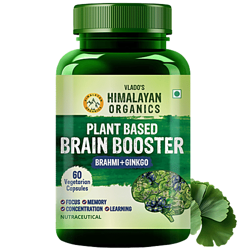 Vlado's Himalayan Organics Plant Based Brain Booster Brahmi + Ginkgo Capsules, 60 pcs  