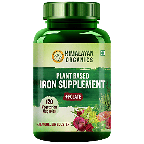 Himalayan Organics Plant Based Iron Supplement Capsules - With Folate, Blood Builder, Whole Food, 120 pcs  