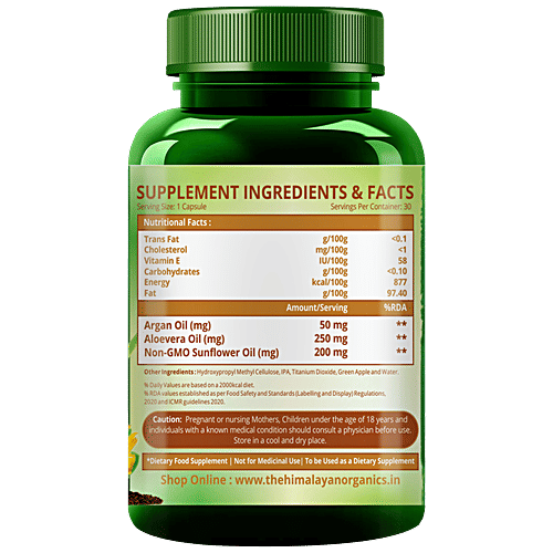 Himalayan Organics Plant Based Vitamin E Capsules - For Glowing Skin & Hair, 30 pcs  