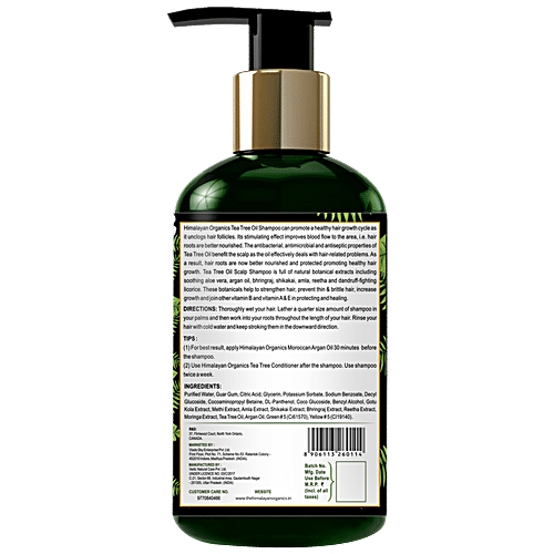 Himalayan Organics Tea Tree Shampoo - With Aloe Vera, Bhringraj, Anti Dandruff, No Parabens, 300 ml  