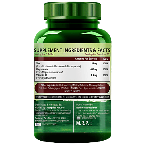 Buy Himalayan Organics ZMA Zinc Magnesium & Vitamin B6 Tablets Boosts