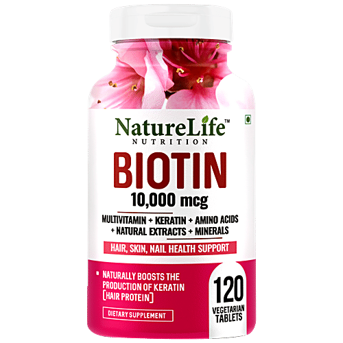 Nature Life Nutrition Biotin Dietary Supplement Tablets - For Glowing Skin, Nail & Hair, 120 pcs  