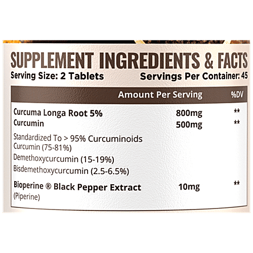 Nature Life Nutrition Curcumin Dietary Supplement Tablets - With Antioxidant Properties, Detoxifier, 90 pcs  