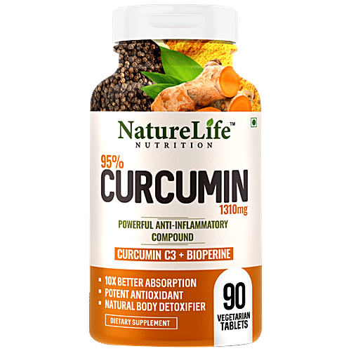 Nature Life Nutrition Curcumin Dietary Supplement Tablets - With Antioxidant Properties, Detoxifier, 90 pcs  