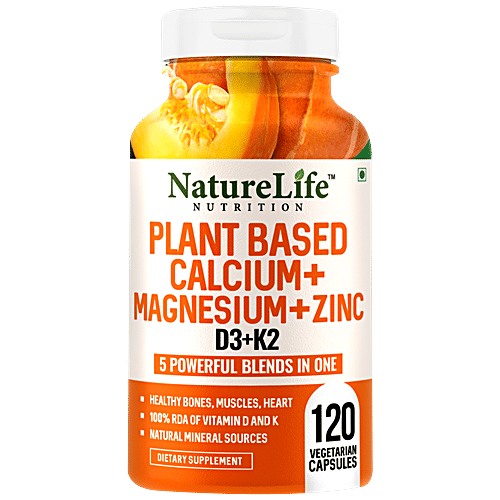 Buy Nature Life Nutrition Plant Based Calcium Magnesium Zinc D3 & K2 Dietary Supplement Capsules