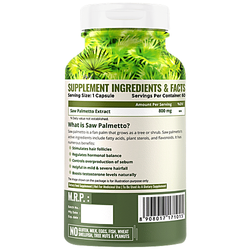 Nature Life Nutrition Saw Palmetto Dietary Supplement Capsules - Controls Hair Loss, 60 pcs  